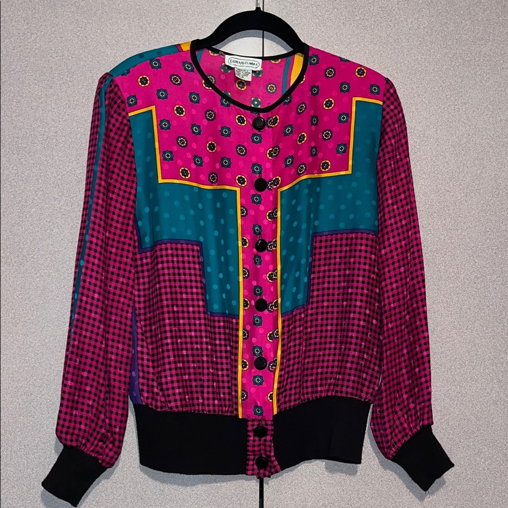 Colorful Geometric Button-Up Blouse